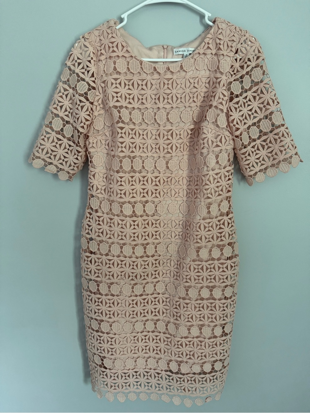Sandra Darren Pink Blush Crochet Midi Dress